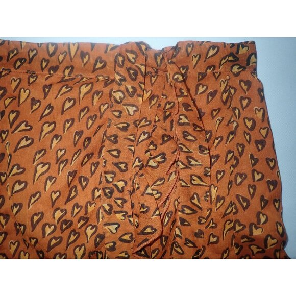 Urban Outfitters Women's Heart Print Ruffle Wrap Skirt M Orange - Picture 2 of 5
